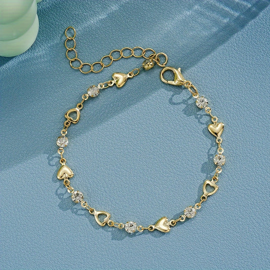 Heart Charm Bracelet with Rhinestones