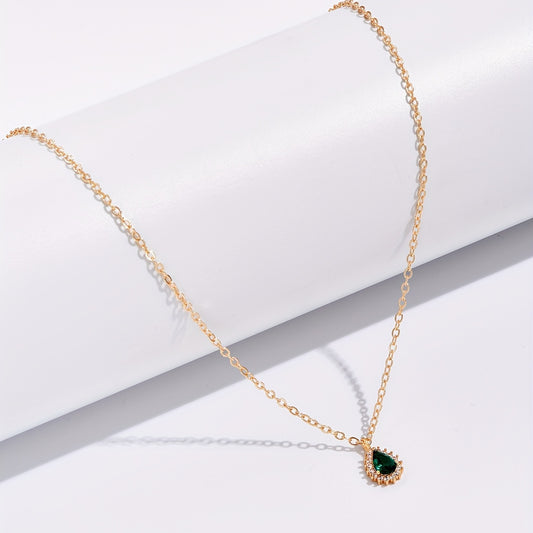 Minimalist Green Teardrop Pendant Necklace