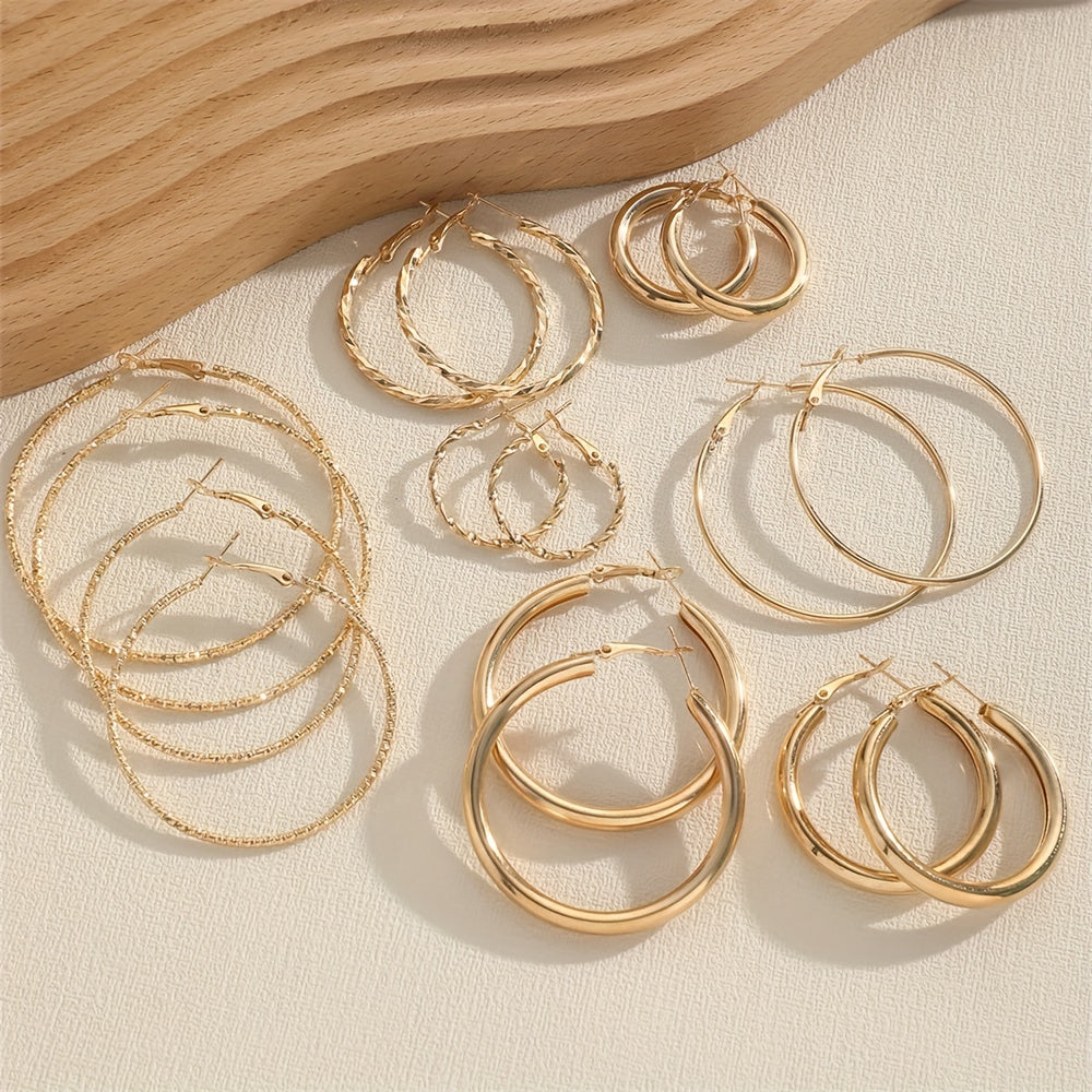 Twisted Wave Earrings 8 Pairs Set – Gold & Silver Tone