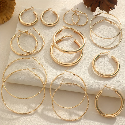 Twisted Wave Earrings 8 Pairs Set – Gold & Silver Tone