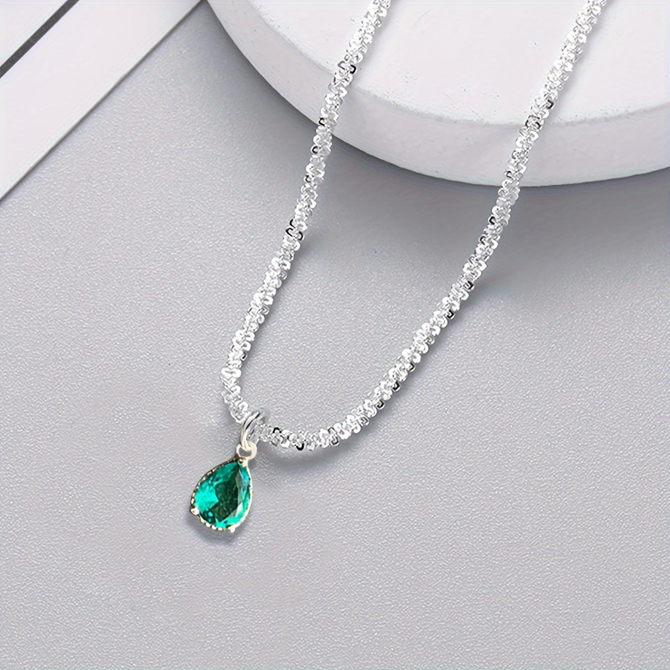 Silver-Plated Necklace with Water Droplet Zirconia Pendant