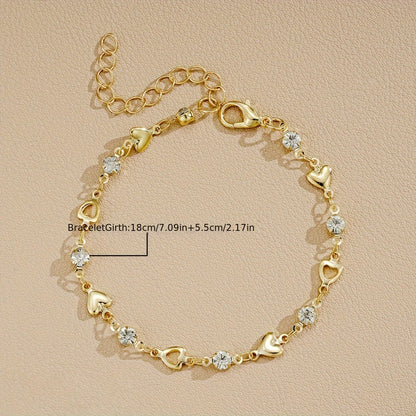 Heart Charm Bracelet with Rhinestones