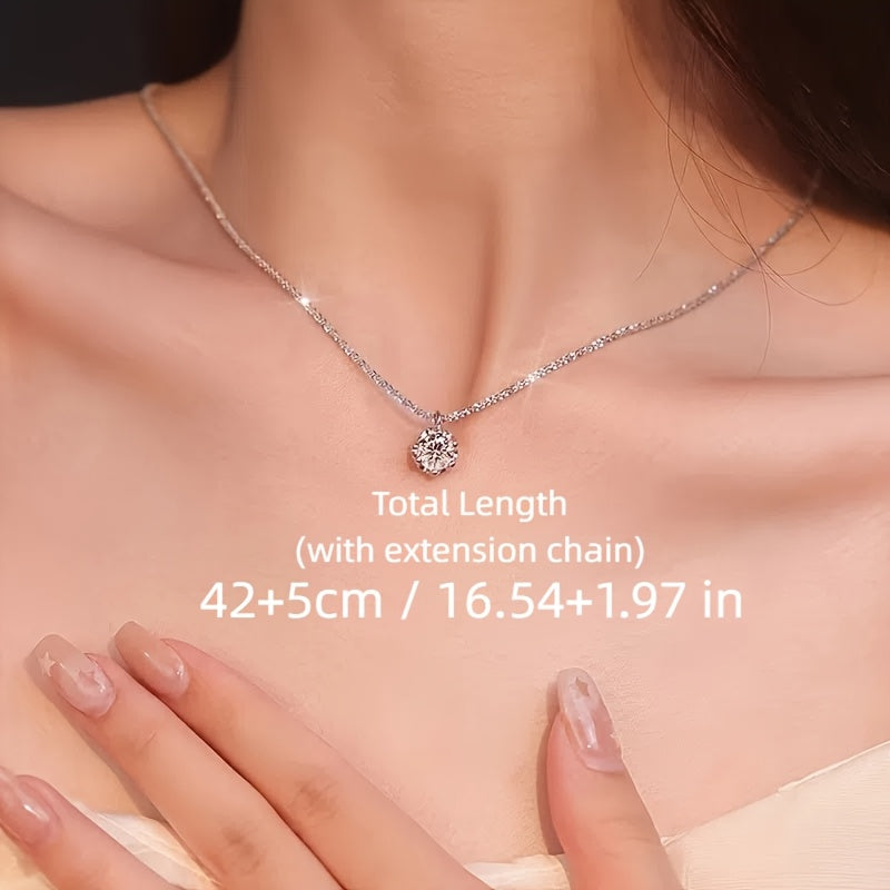 925 Silver Six-Prong Zirconia Necklace Polished Elegant Finish