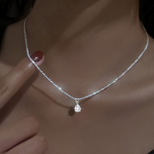 Silver-Plated Necklace with Water Droplet Zirconia Pendant