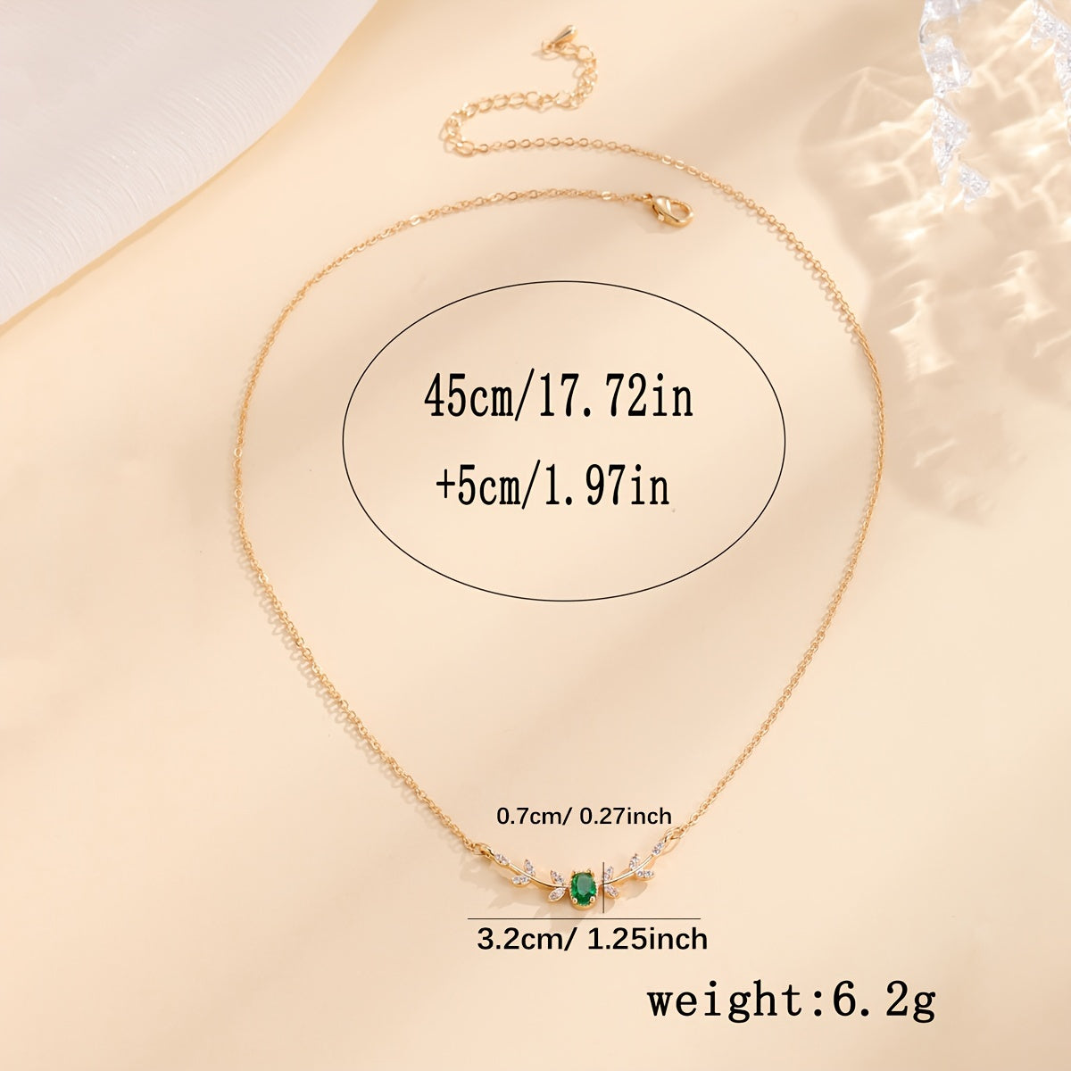 Golden-Tone Copper Leaf Necklace with Green Zircon