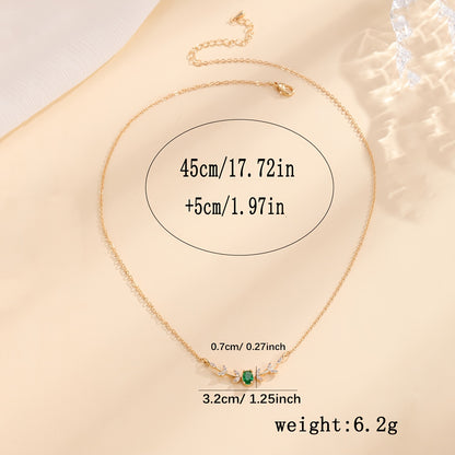 Golden-Tone Copper Leaf Necklace with Green Zircon
