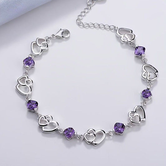 Double Heart Charm Purple Bracelet