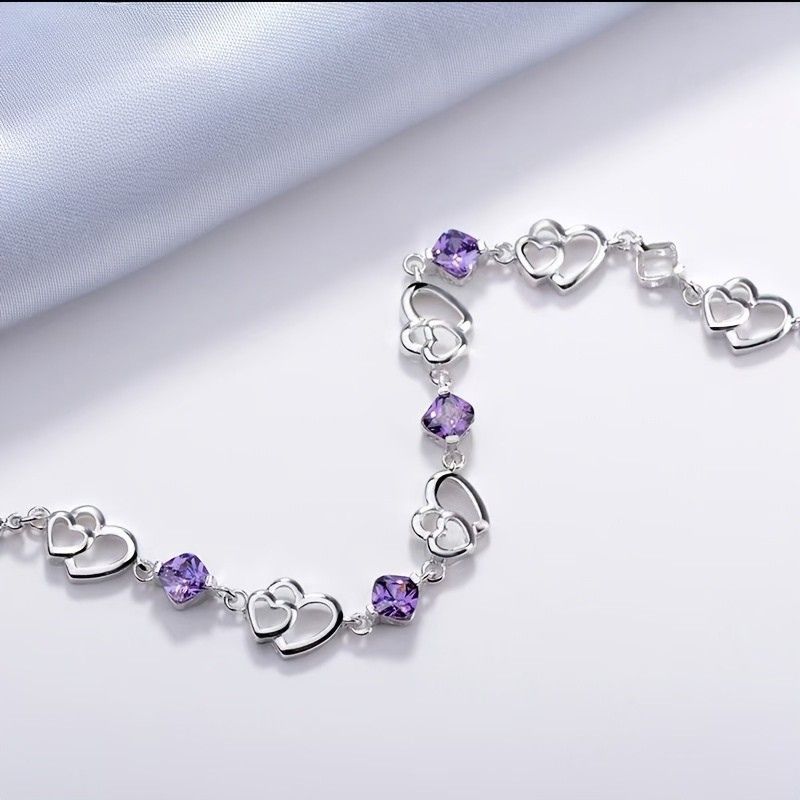 Double Heart Charm Purple Bracelet