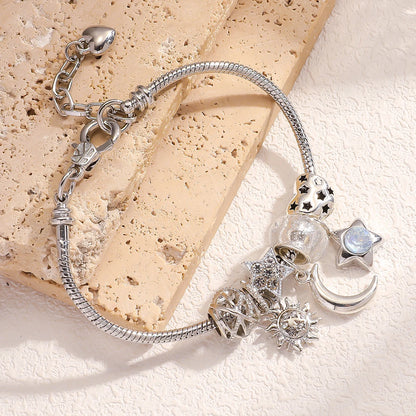 Stainless Steel Multi-Charm Beaded Bracelet