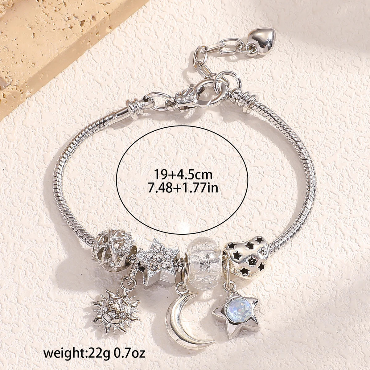 Stainless Steel Multi-Charm Beaded Bracelet