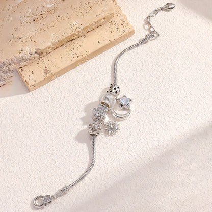 Stainless Steel Multi-Charm Beaded Bracelet