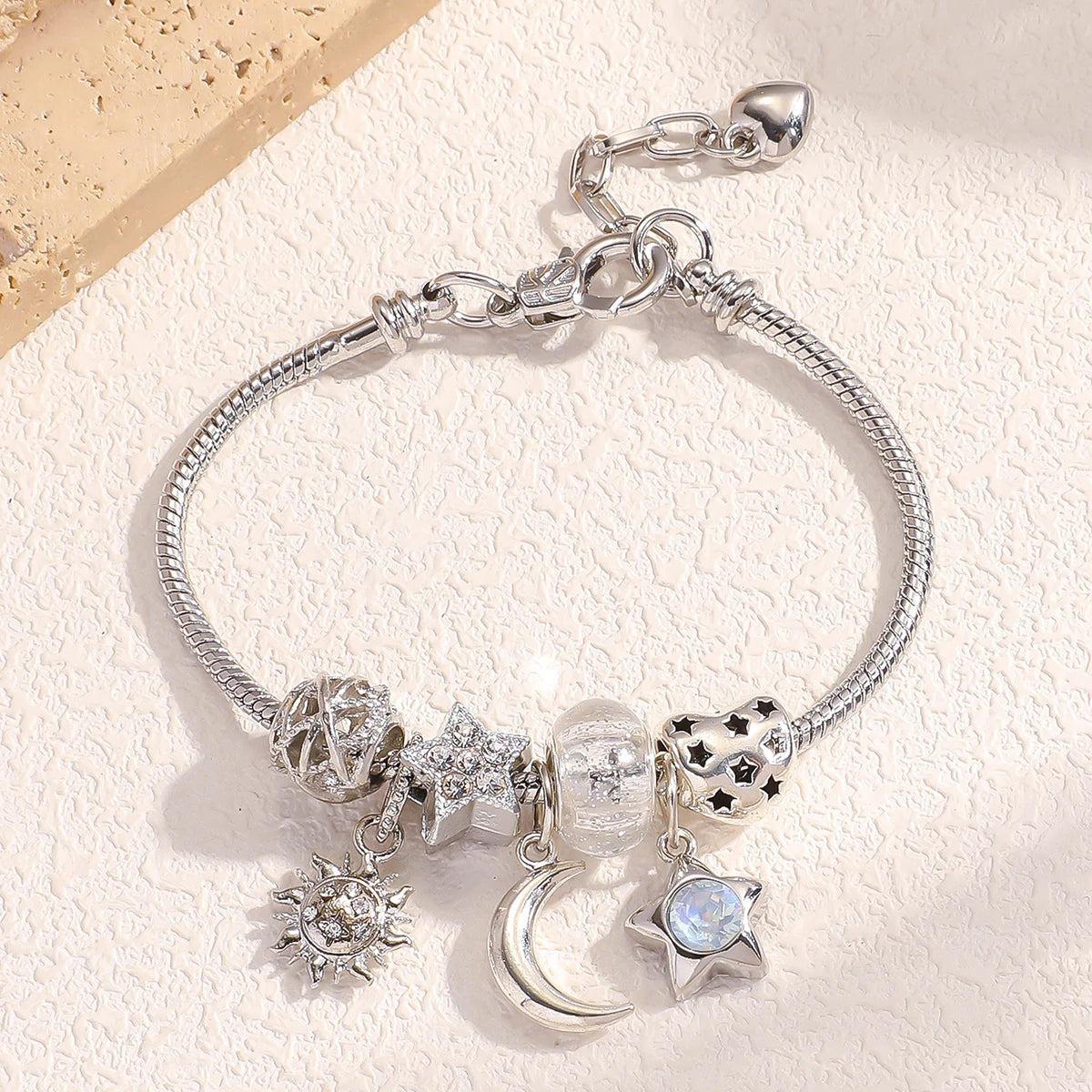 Stainless Steel Multi-Charm Beaded Bracelet