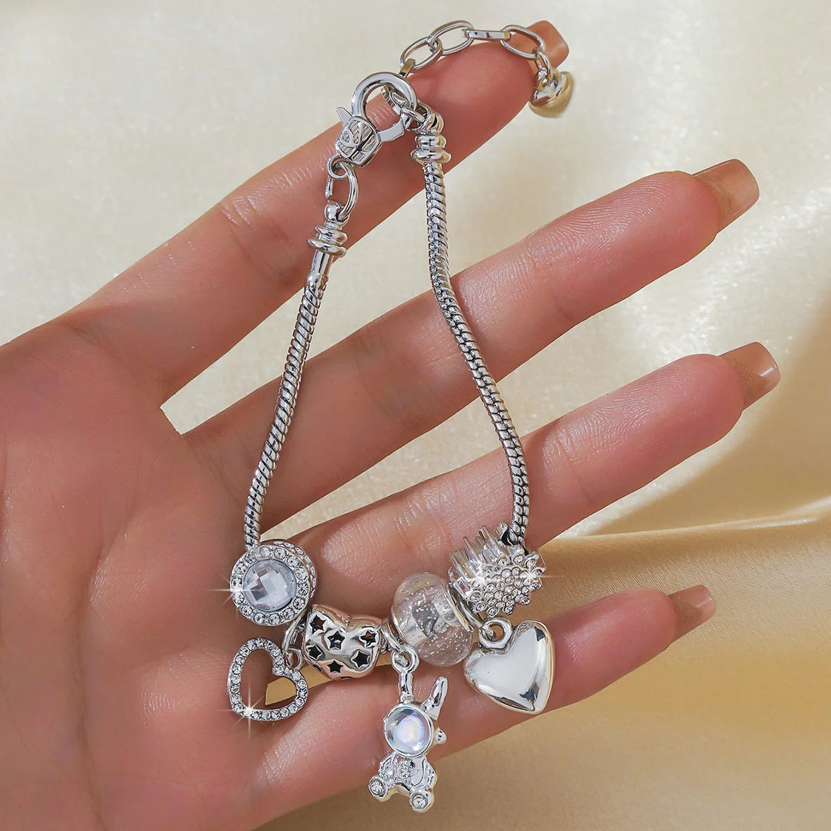 Stainless Steel Multi-Charm Beaded Bracelet
