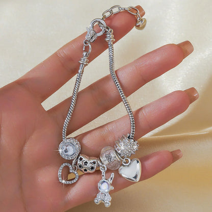 Stainless Steel Multi-Charm Beaded Bracelet