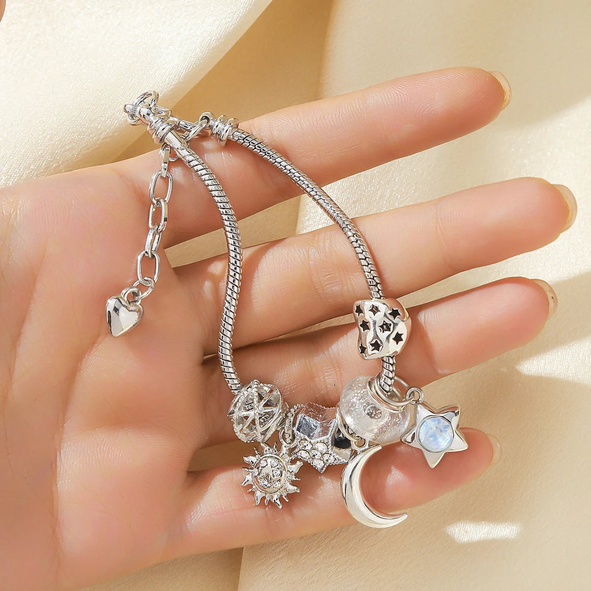 Stainless Steel Multi-Charm Beaded Bracelet