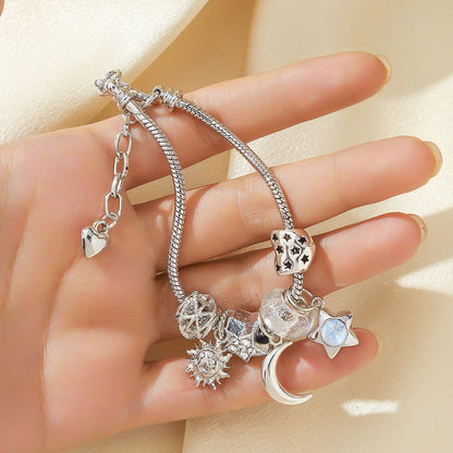 Stainless Steel Multi-Charm Beaded Bracelet