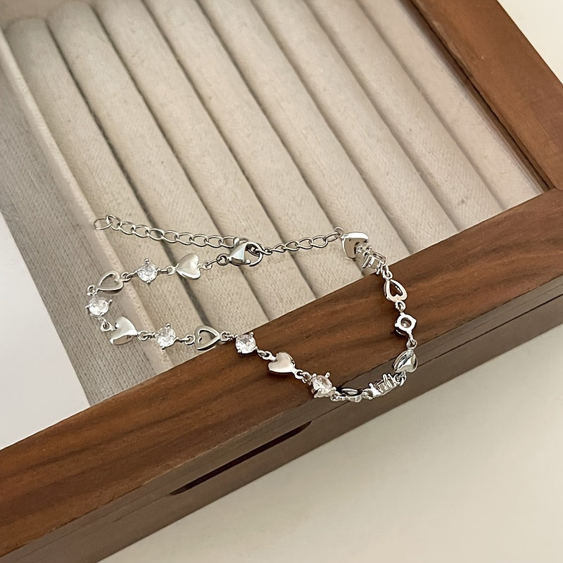 Heart Charm Bracelet with Rhinestones