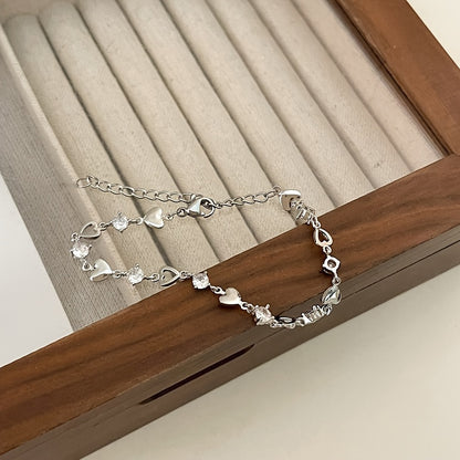 Heart Charm Bracelet with Rhinestones