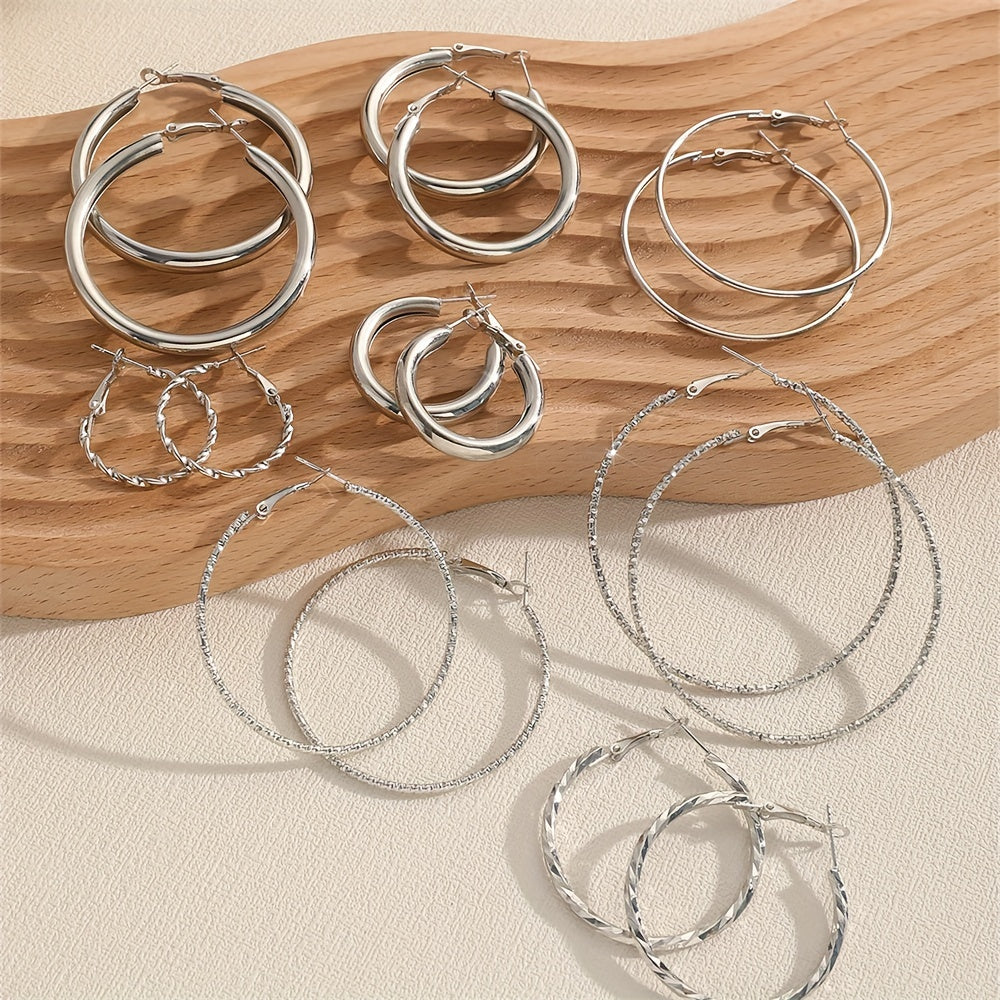 Twisted Wave Earrings 8 Pairs Set – Gold & Silver Tone