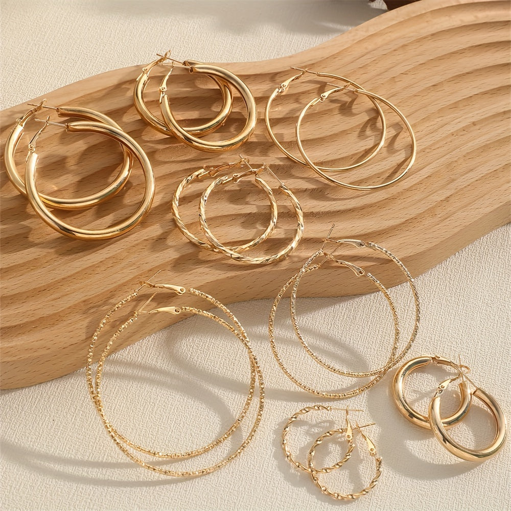 Twisted Wave Earrings 8 Pairs Set – Gold & Silver Tone
