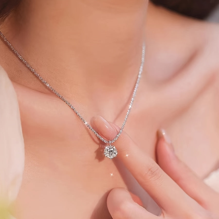 925 Silver Six-Prong Zirconia Necklace Polished Elegant Finish