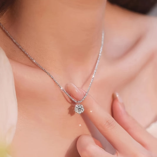 925 Silver Six-Prong Zirconia Necklace Polished Elegant Finish