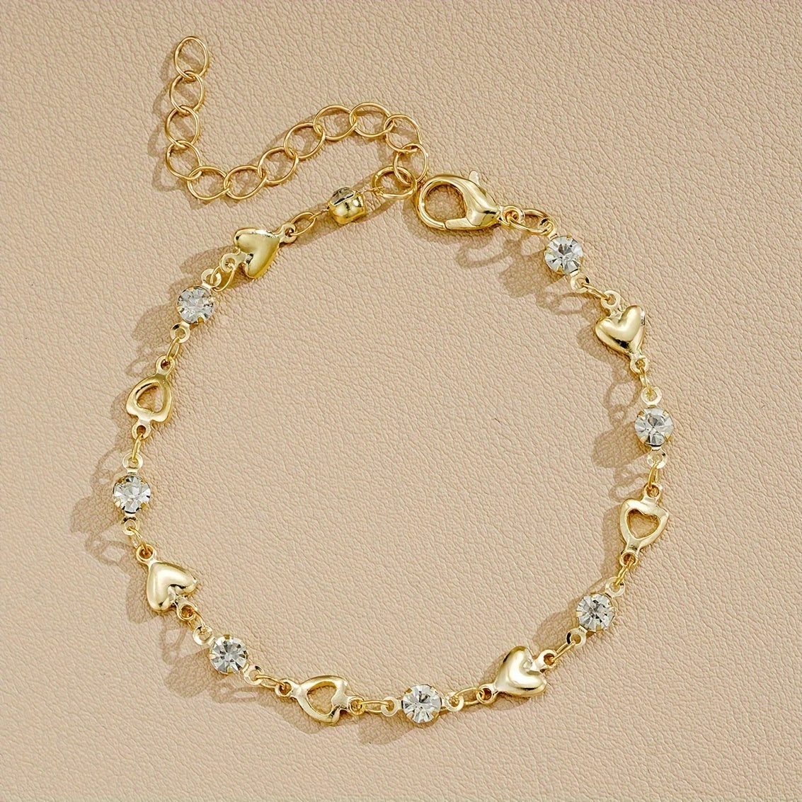 Heart Charm Bracelet with Rhinestones