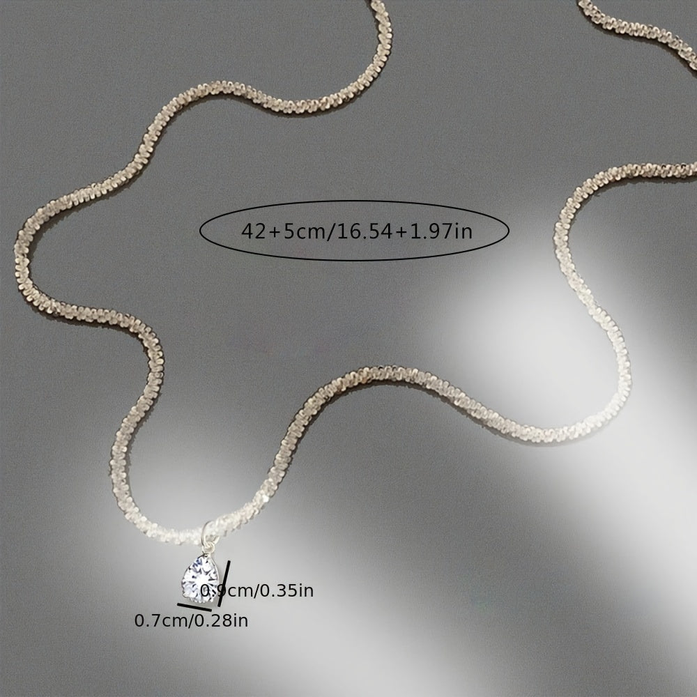 Silver-Plated Necklace with Water Droplet Zirconia Pendant