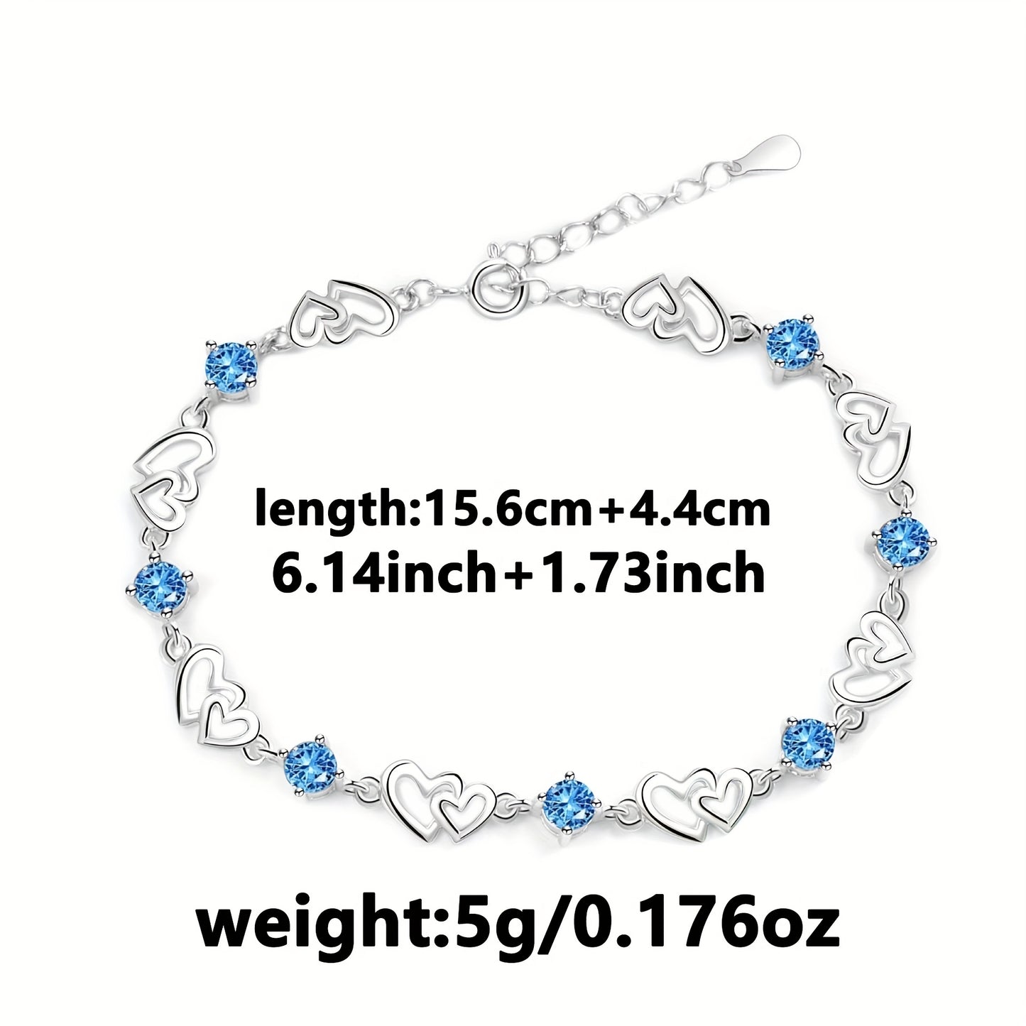 Double Heart Charm Blue Zirconia Bracelet