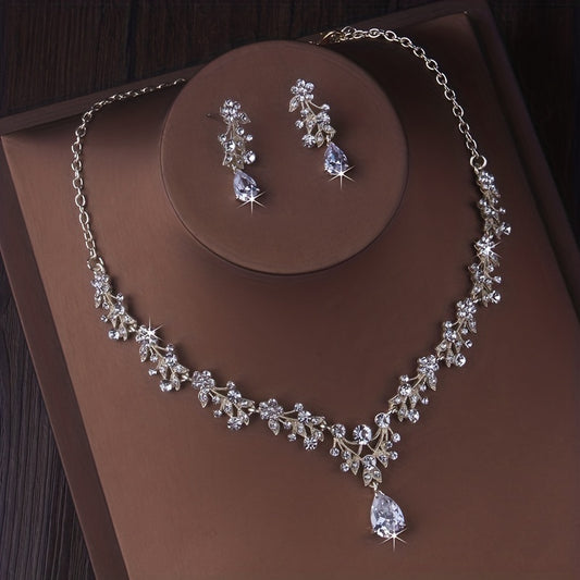Rhinestone Bridal Necklace and Earrings Set